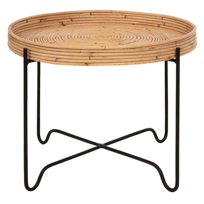 Round Side Table Fly Hm7907 Rattan In Natural Color-black Metal Base Φ50x40hcm.