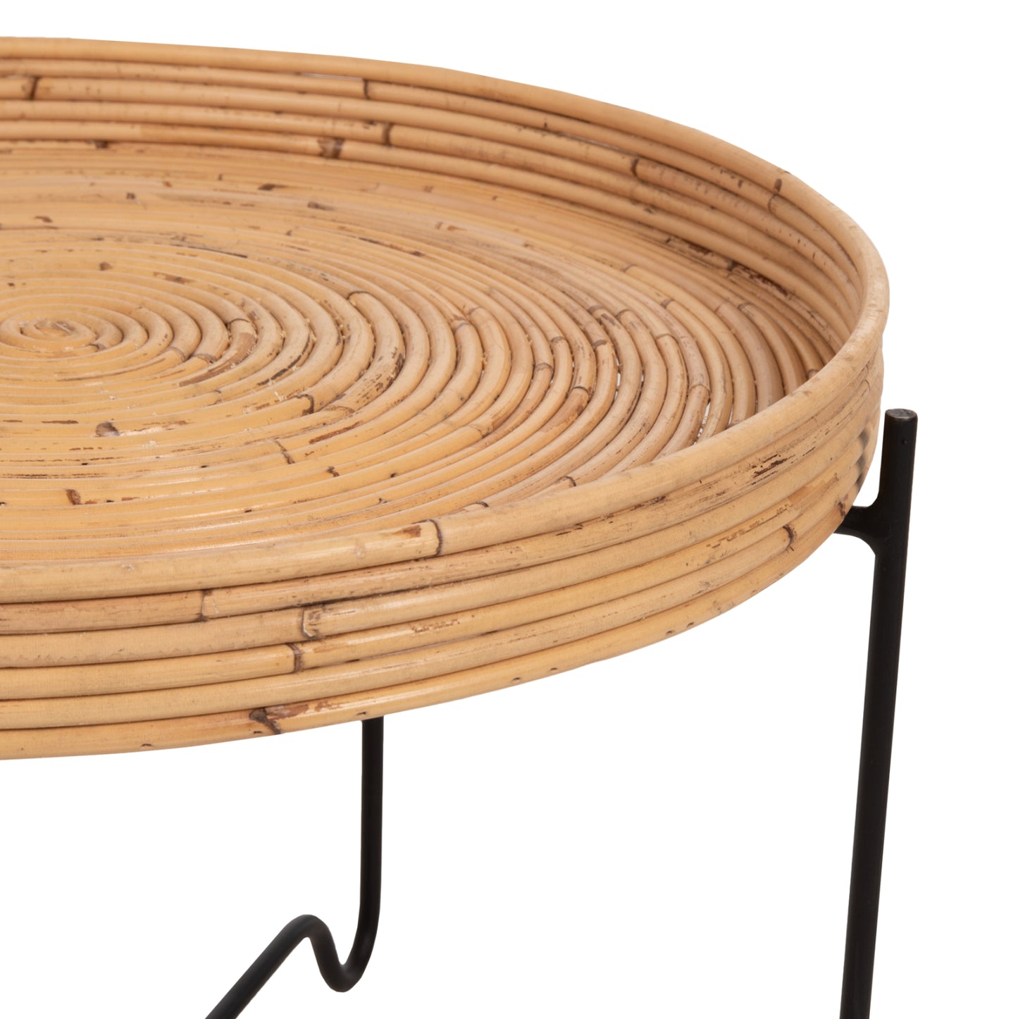 Round Side Table Fly Hm7907 Rattan In Natural Color-black Metal Base Φ50x40hcm.
