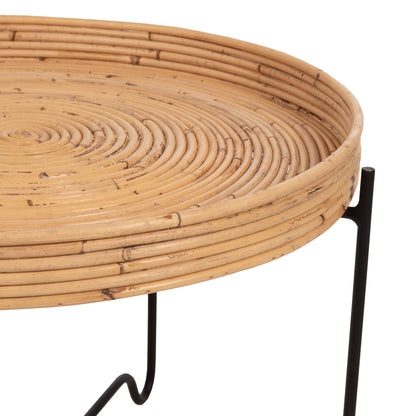 Round Side Table Fly Hm7907 Rattan In Natural Color-black Metal Base Φ50x40hcm.