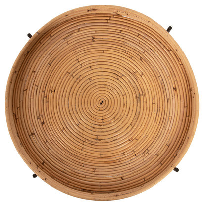 Round Side Table Fly Hm7907 Rattan In Natural Color-black Metal Base Φ50x40hcm.