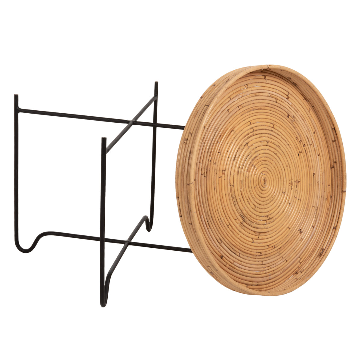 Round Side Table Fly Hm7907 Rattan In Natural Color-black Metal Base Φ50x40hcm.