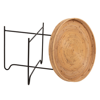 Round Side Table Fly Hm7907 Rattan In Natural Color-black Metal Base Φ50x40hcm.