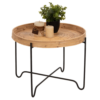 Round Side Table Fly Hm7907 Rattan In Natural Color-black Metal Base Φ50x40hcm.