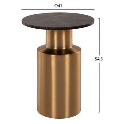Side Table Claydee Hm9675 Metal In Gold-black Inlay Marble Top Φ41x54,5hcm.