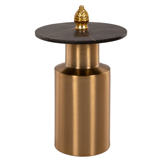 Side Table Claydee Hm9675 Metal In Gold-black Inlay Marble Top Φ41x54,5hcm.
