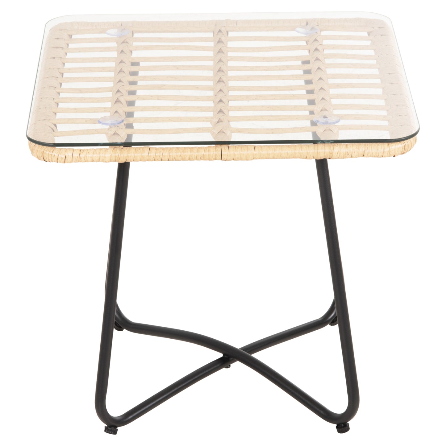 Coffee Table Gerry Hm5717.11 P.e.rattan In Beige-black Metal Frame 50x50x47,5hcm.