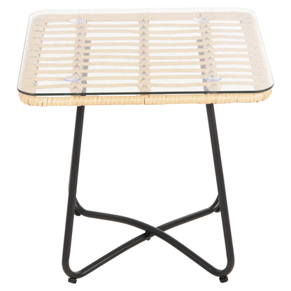 Coffee Table Gerry Hm5717.11 P.e.rattan In Beige-black Metal Frame 50x50x47,5hcm.