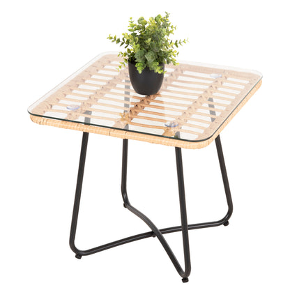 Coffee Table Gerry Hm5717.11 P.e.rattan In Beige-black Metal Frame 50x50x47,5hcm.
