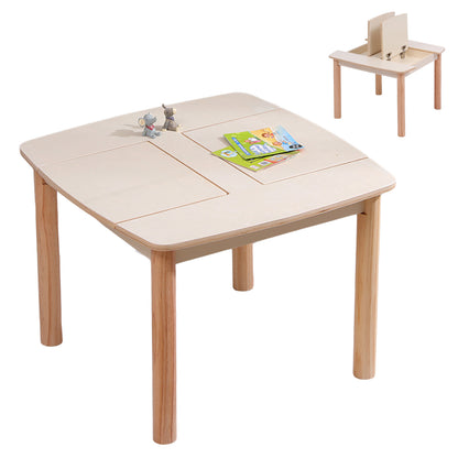 Kids' Table With Storage Space Ricki Hm18339.01 Mdf & Birch Wood In Natural 65x65x47hcm.