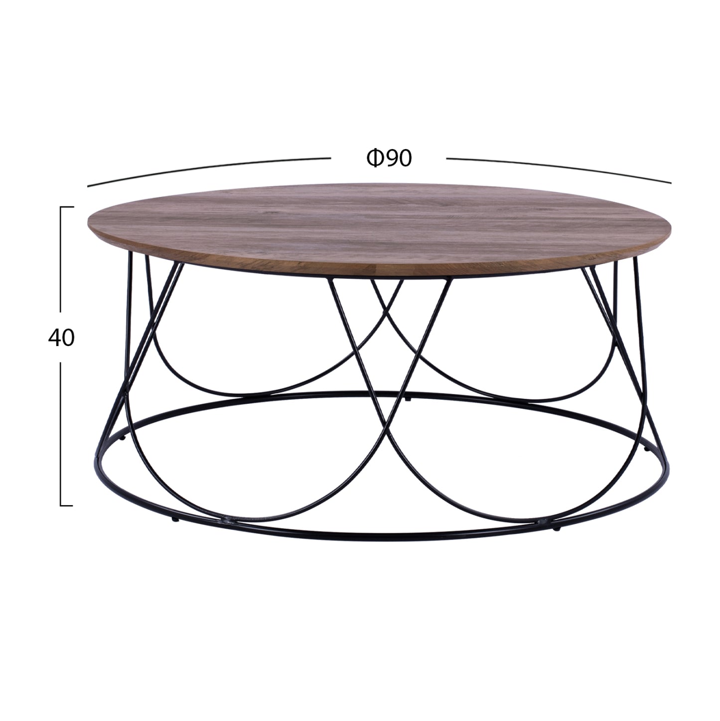 Coffee Table Zena With Mdf Top And Metallic Black Frame Φ90x40Ηcm.ΗΜ8690