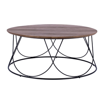 Coffee Table Zena With Mdf Top And Metallic Black Frame Φ90x40Ηcm.ΗΜ8690