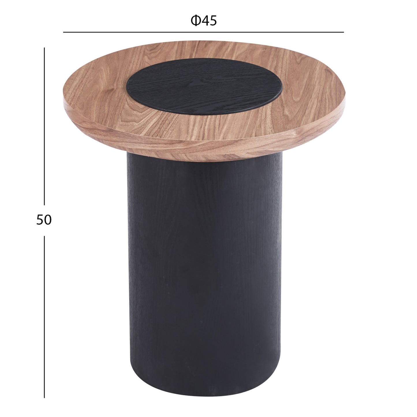 Side Table Round Ovalon ΗΜ18434.05 Mdf Top In Walnut--mdf Legs In Black Φ45x50hcm.