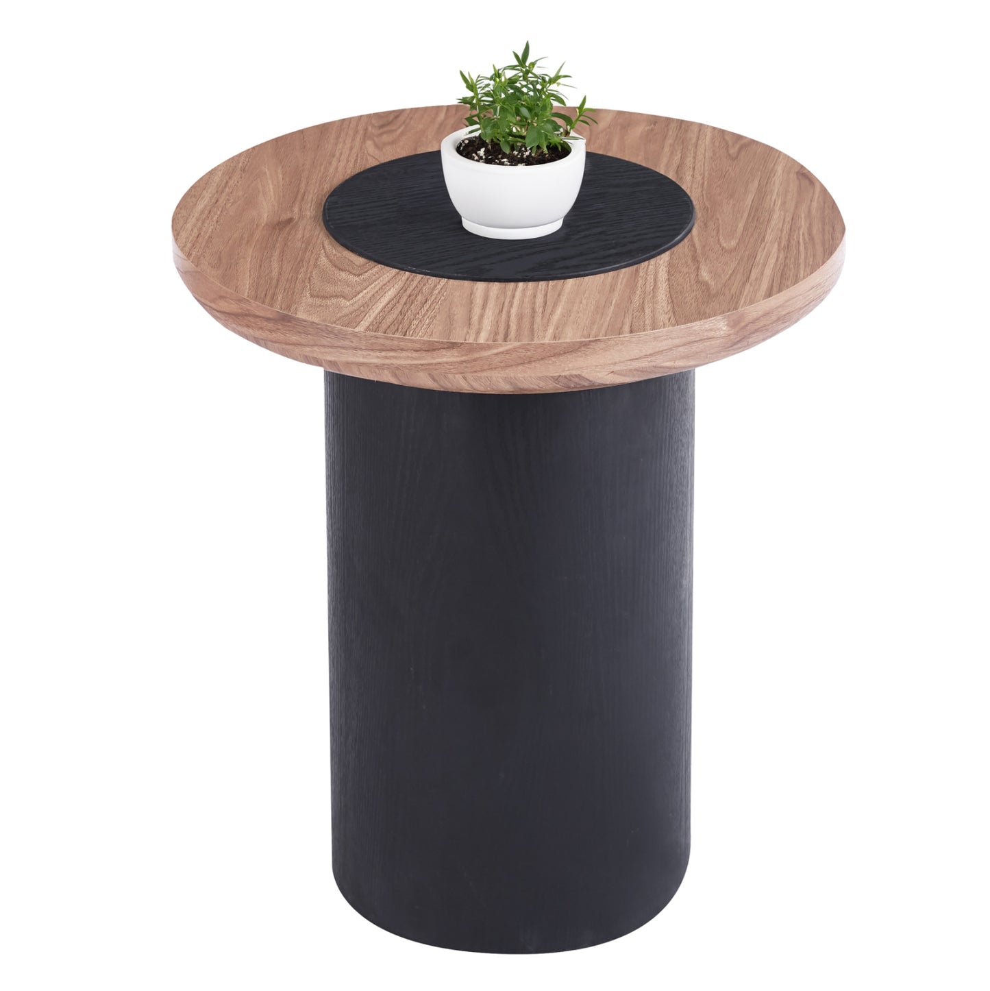 Side Table Round Ovalon ΗΜ18434.05 Mdf Top In Walnut--mdf Legs In Black Φ45x50hcm.