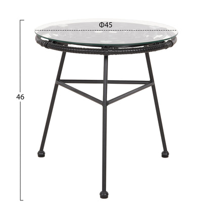 Side Table Round Black Metal Allegra Hm5459.12 Black Wicker-glass Φ45x46hcm.