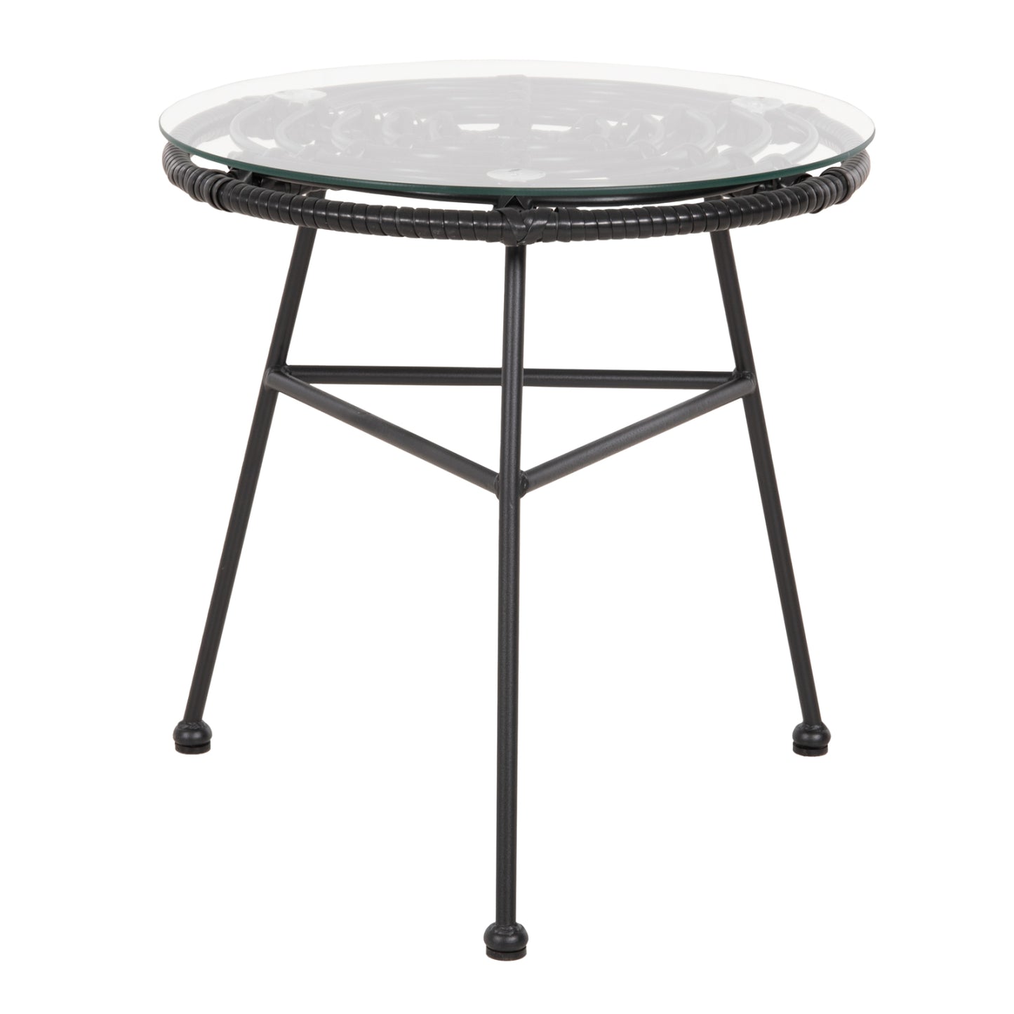 Side Table Round Black Metal Allegra Hm5459.12 Black Wicker-glass Φ45x46hcm.