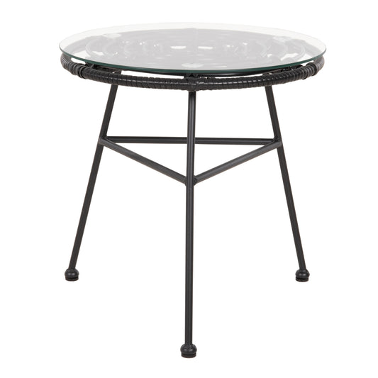 Side Table Round Black Metal Allegra Hm5459.12 Black Wicker-glass Φ45x46hcm.