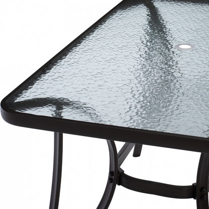 Outdoor Table Brown Metal Glass Top With Umbrella Hole 120Χ70Χ72hcm.hm5021.12