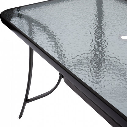 Outdoor Table Brown Metal Glass Top With Umbrella Hole 120Χ70Χ72hcm.hm5021.12