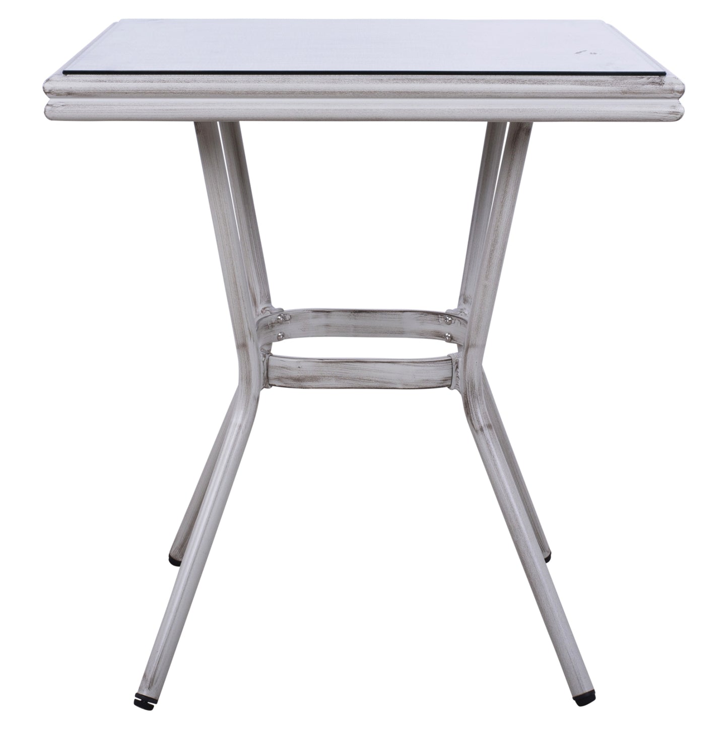 Aluminum Table 70x70x76 Bamboo Look Hm5568.01 White Patina With Glass