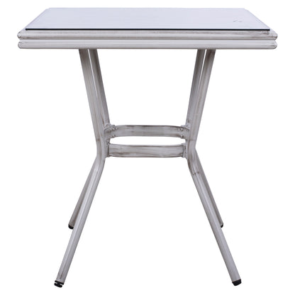 Aluminum Table 70x70x76 Bamboo Look Hm5568.01 White Patina With Glass