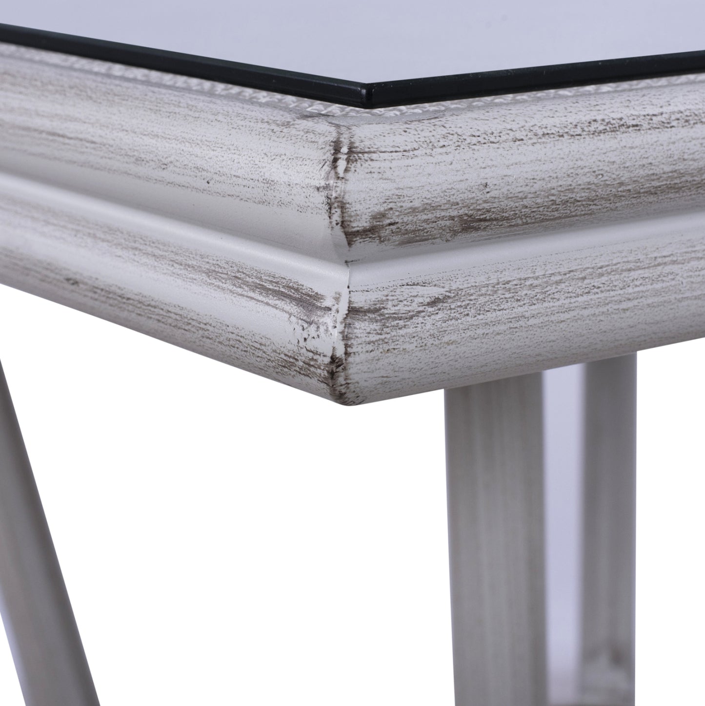 Aluminum Table 70x70x76 Bamboo Look Hm5568.01 White Patina With Glass