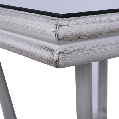 Aluminum Table 70x70x76 Bamboo Look Hm5568.01 White Patina With Glass