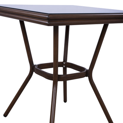 Aluminum Table 70x70x76h Bamboo Look Hm5568.03 Brown With Glass
