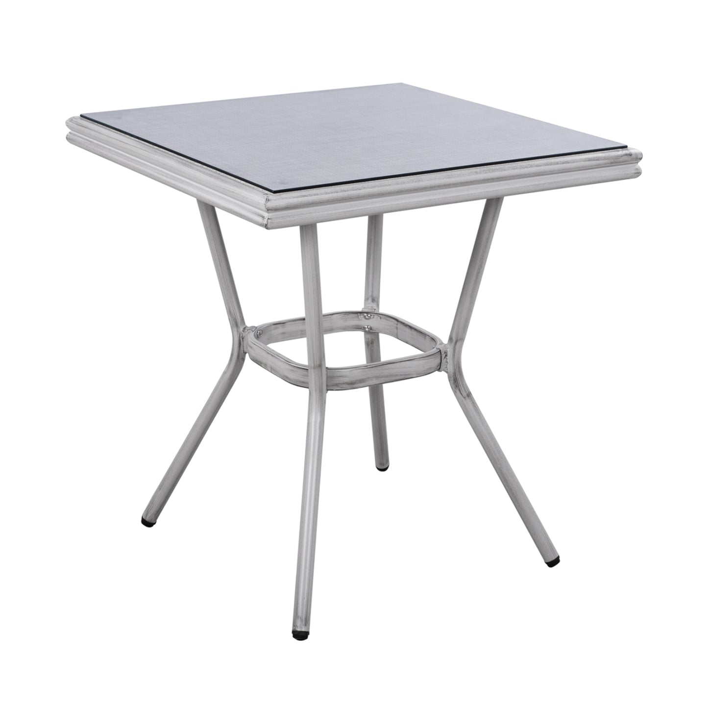 Aluminum Table 70x70x76 Bamboo Look Hm5568.01 White Patina With Glass