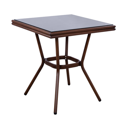 Aluminum Table 70x70x76h Bamboo Look Hm5568.03 Brown With Glass