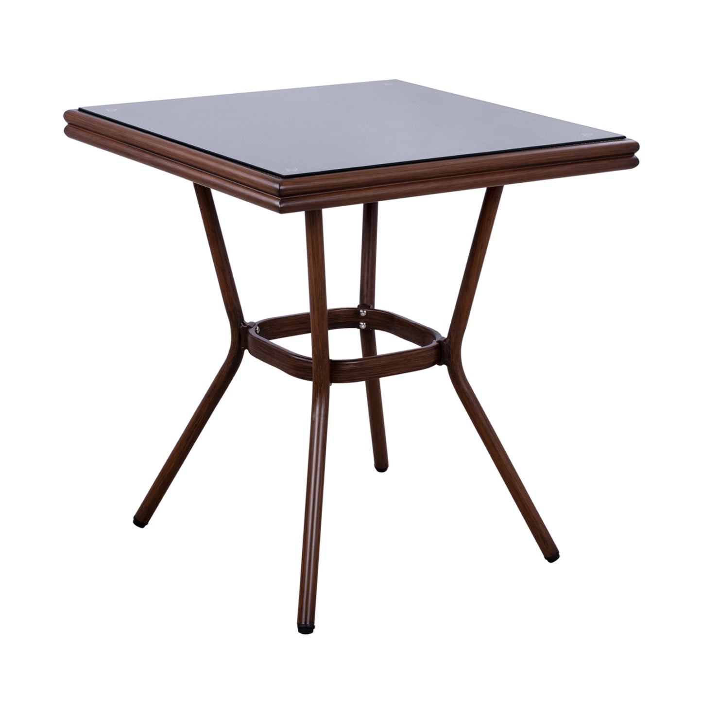 Aluminum Table 70x70x76h Bamboo Look Hm5568.03 Brown With Glass
