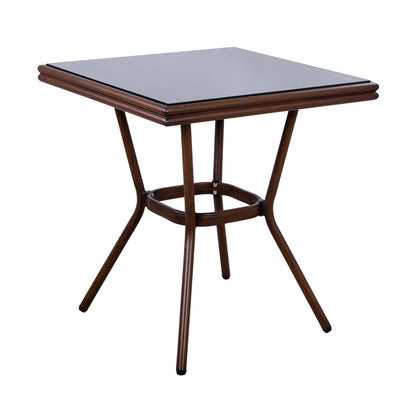 Aluminum Table 70x70x76h Bamboo Look Hm5568.03 Brown With Glass