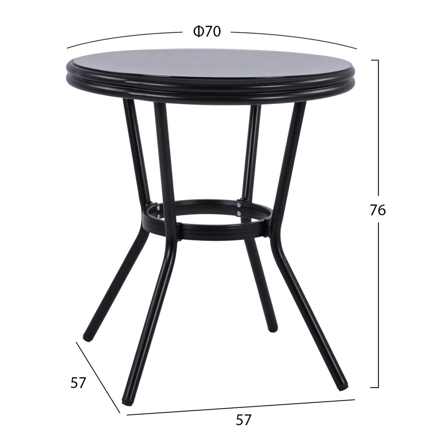 Aluminum Table '70cm Bamboo Look Hm5532.02 Black With Glass Φ70x76 Cm