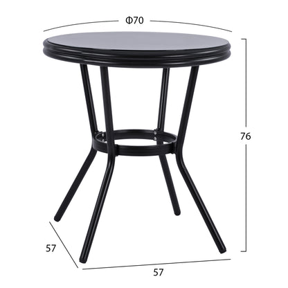 Aluminum Table '70cm Bamboo Look Hm5532.02 Black With Glass Φ70x76 Cm
