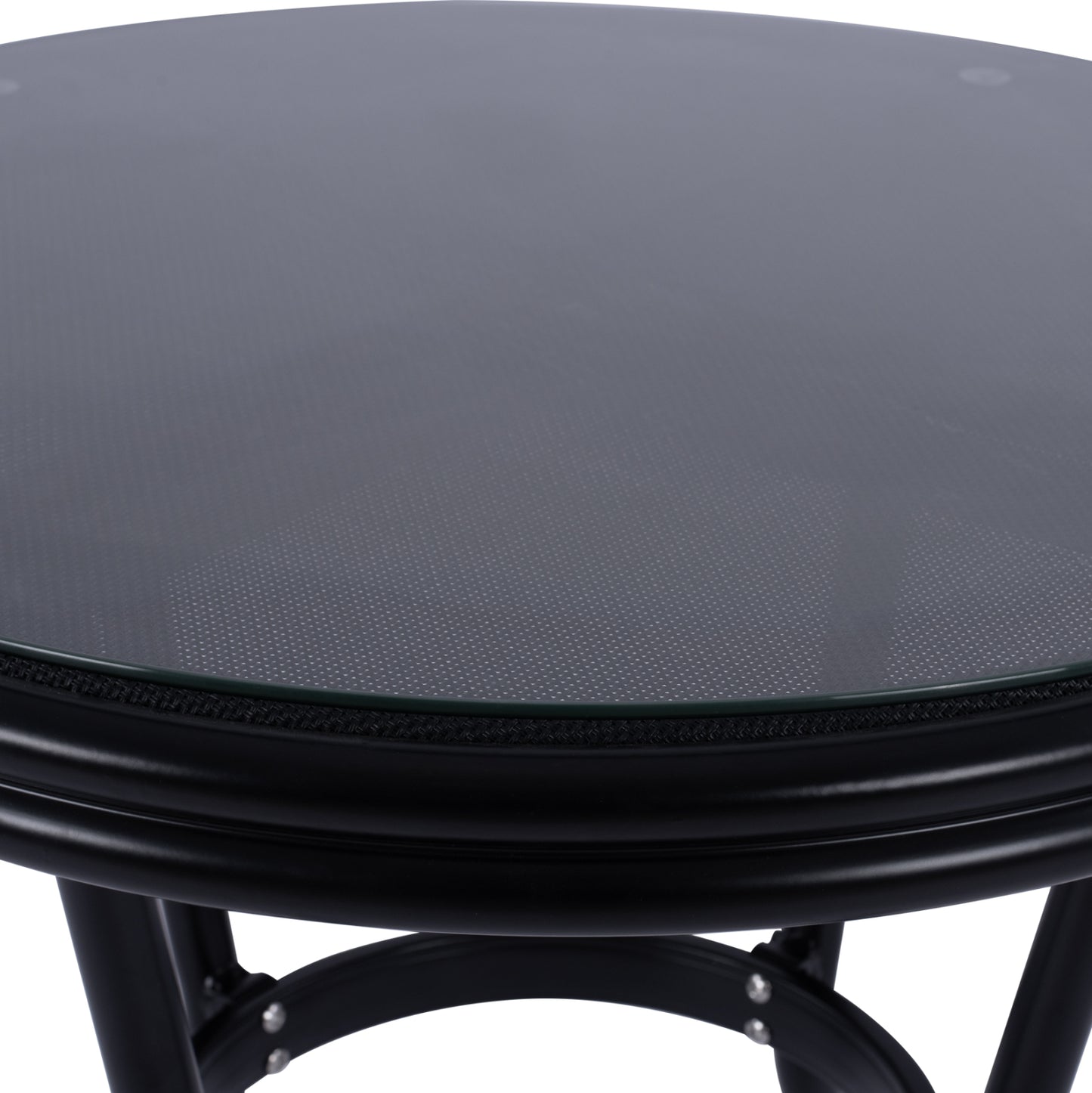 Aluminum Table '70cm Bamboo Look Hm5532.02 Black With Glass Φ70x76 Cm