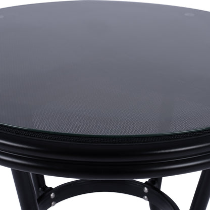 Aluminum Table '70cm Bamboo Look Hm5532.02 Black With Glass Φ70x76 Cm