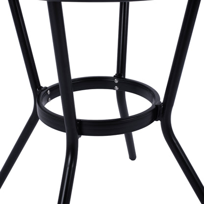 Aluminum Table '70cm Bamboo Look Hm5532.02 Black With Glass Φ70x76 Cm