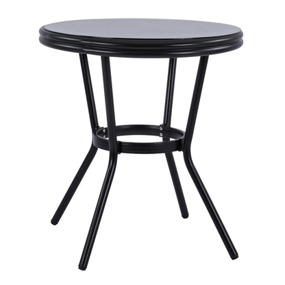 Aluminum Table '70cm Bamboo Look Hm5532.02 Black With Glass Φ70x76 Cm