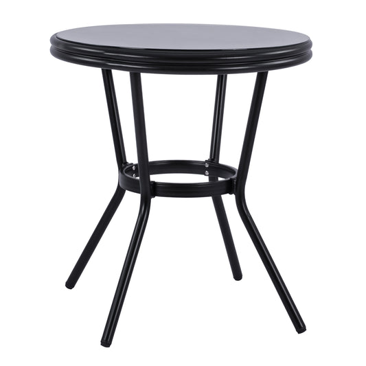 Aluminum Table '70cm Bamboo Look Hm5532.02 Black With Glass Φ70x76 Cm