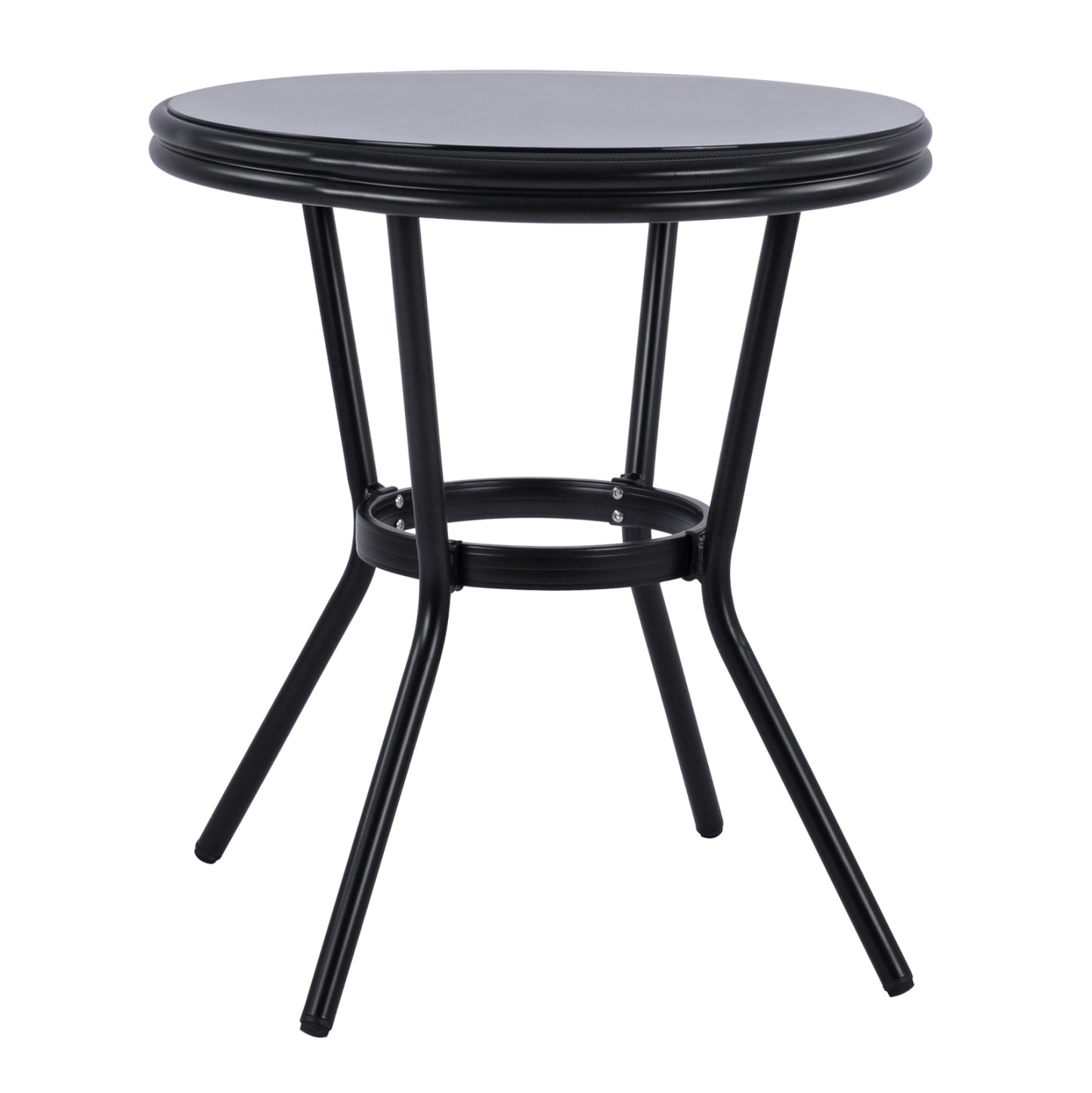 Aluminum Table '70cm Bamboo Look Hm5532.02 Black With Glass Φ70x76 Cm