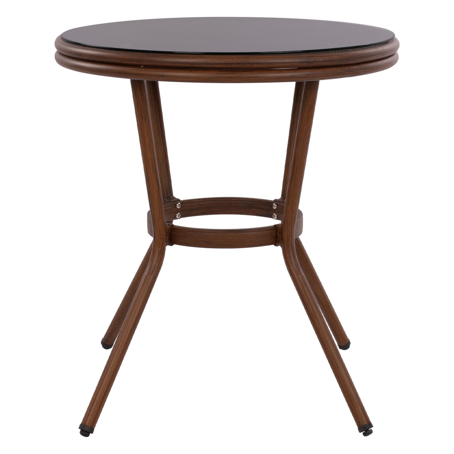 Aluminum Table '70x70 Cm. Bamboo Look Hm5532.03 Brown With Glass