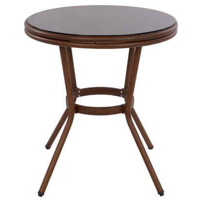 Aluminum Table '70x70 Cm. Bamboo Look Hm5532.03 Brown With Glass