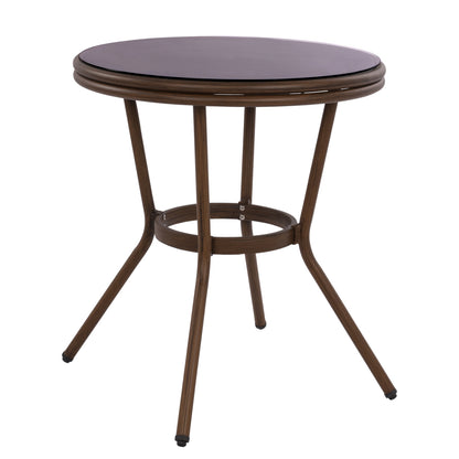 Aluminum Table '70x70 Cm. Bamboo Look Hm5532.03 Brown With Glass