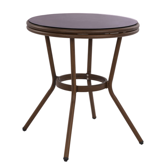Aluminum Table '70x70 Cm. Bamboo Look Hm5532.03 Brown With Glass