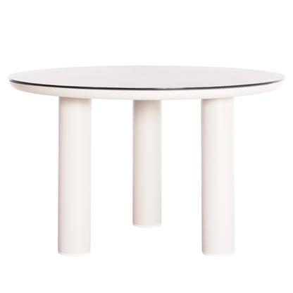 Aluminum Round Table Dosun Hm6201.02 Cream White Frame-3d Printed Glass Top With Ceramic Look Φ120cm.