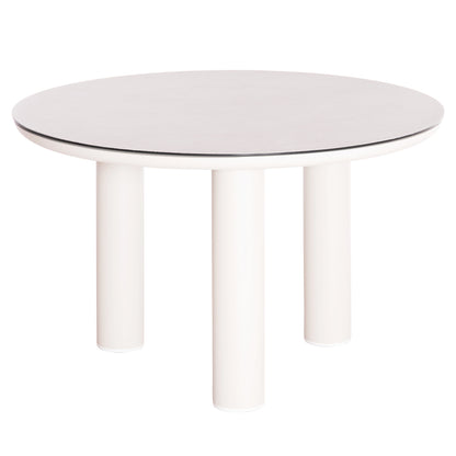 Aluminum Round Table Dosun Hm6201.02 Cream White Frame-3d Printed Glass Top With Ceramic Look Φ120cm.
