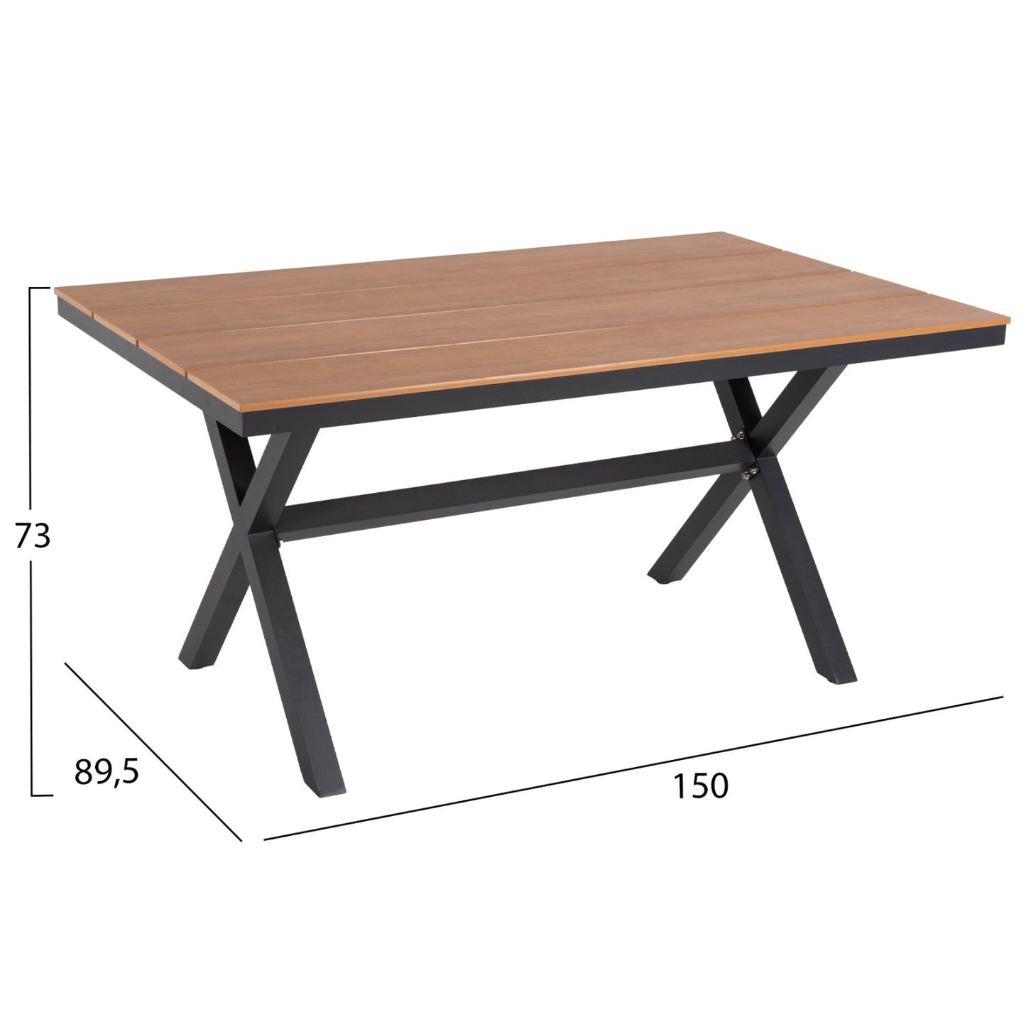 Aluminum Rectangular Table Tawnee Hm6037.01 Anthracite Color-polywood In Natural Wood 150x89,5x73h