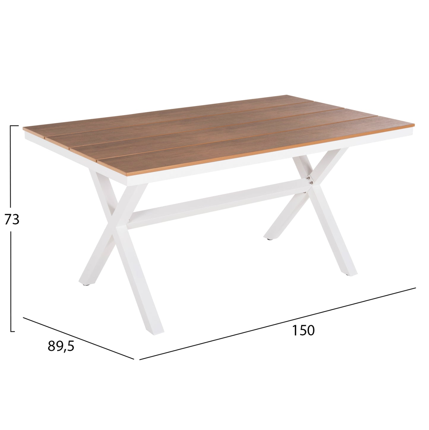 Aluminum Rectangular Table Tawnee Hm6037.02 White Color-polywood In Natural Wood 150x89,5x73hcm