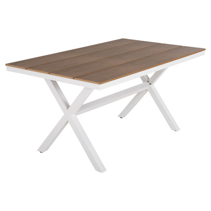 Aluminum Rectangular Table Tawnee Hm6037.02 White Color-polywood In Natural Wood 150x89,5x73hcm