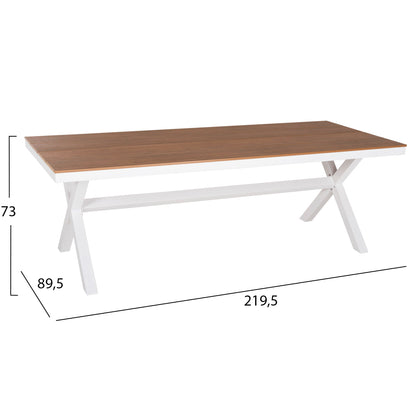 Aluminum Rectangular Table Tawnee Hm6039.02 White Color-polywood In Natural Wood 219,5x89,5x73hcm.