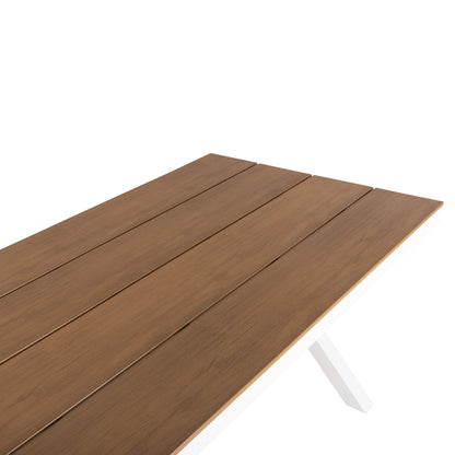 Aluminum Rectangular Table Tawnee Hm6039.02 White Color-polywood In Natural Wood 219,5x89,5x73hcm.